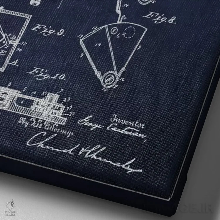 تابلو نقشهٔ اختراع دوربین (سرمهای) اثر پیکسل کهنه (استودیو/نام هنری) - نمای نزدیک بافت بوم