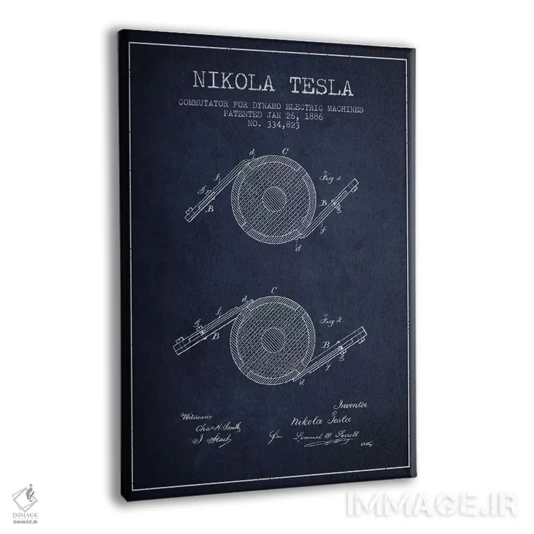 تابلو نقشهٔ اختراع کموتاتور تسلا (سرمهای) اثر پیکسل کهنه (استودیو/نام هنری) - نمای پرسپکتیو محصول