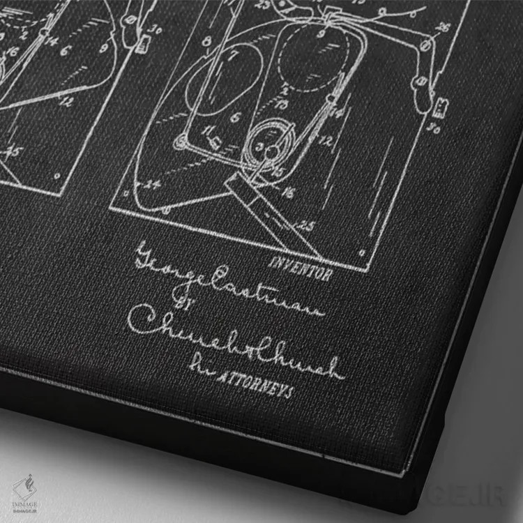 تابلو نقشهٔ اختراع شاتر دوربین (ذغالی) اثر پیکسل کهنه (استودیو/نام هنری) - نمای نزدیک بافت بوم