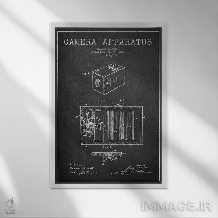 تابلو نقشهٔ اختراع دوربین (ذغالی) اثر پیکسل کهنه (استودیو/نام هنری) - نمای قابدار سفید