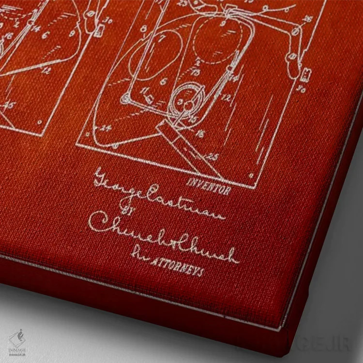 تابلو نقشهٔ اختراع شاتر دوربین (قرمز) اثر پیکسل کهنه (استودیو/نام هنری) - نمای نزدیک بافت بوم