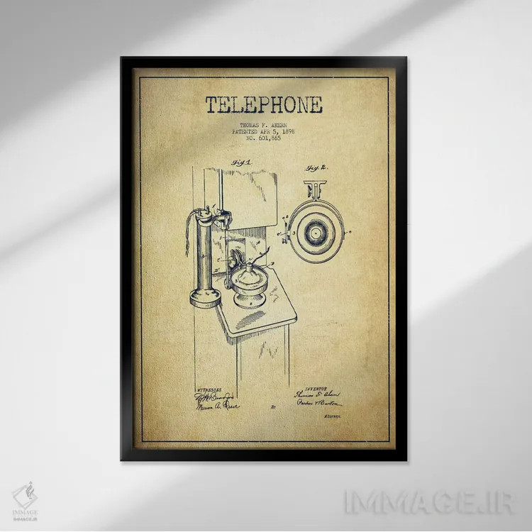 تابلو نقشهٔ اختراع تلفن اهرن (قدیمی) اثر پیکسل کهنه (استودیو/نام هنری) - نمای قابدار مشکی