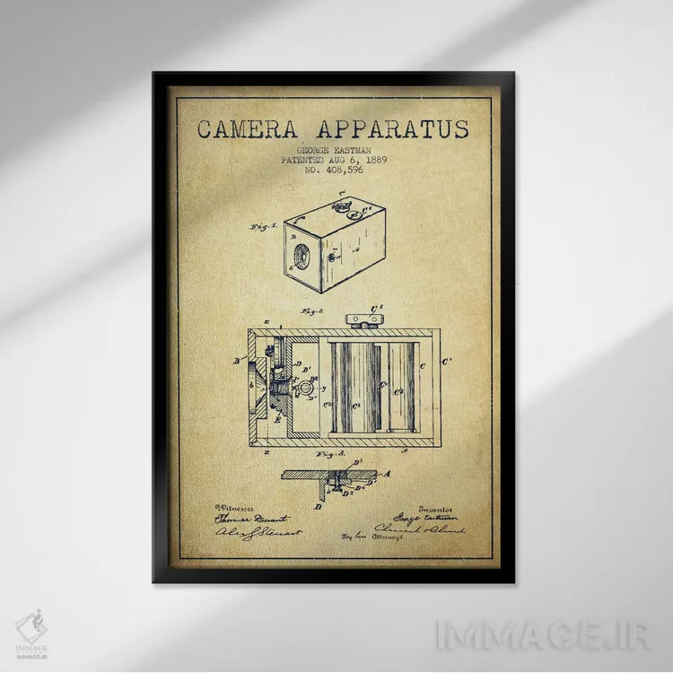 تابلو نقشهٔ اختراع دوربین (قدیمی) اثر پیکسل کهنه (استودیو/نام هنری) - نمای قابدار مشکی