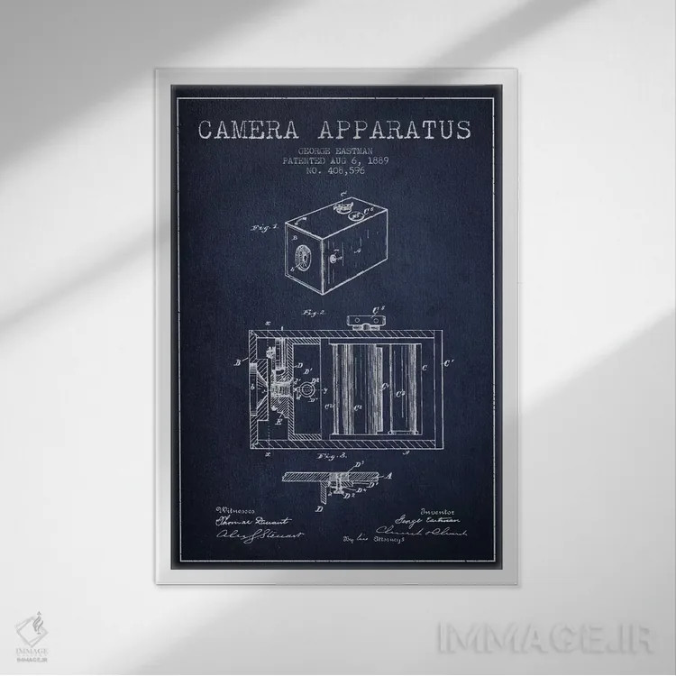 تابلو نقشهٔ اختراع دوربین (سرمهای) اثر پیکسل کهنه (استودیو/نام هنری) - نمای قابدار سفید