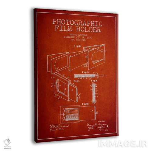 تابلو نقشهٔ اختراع نگهدارنده فیلم (قرمز) اثر پیکسل کهنه (استودیو/نام هنری) - نمای پرسپکتیو محصول