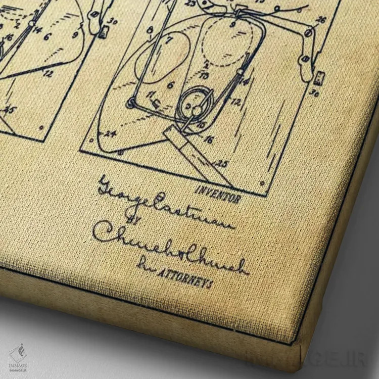 تابلو نقشهٔ اختراع شاتر دوربین (قدیمی) اثر پیکسل کهنه (استودیو/نام هنری) - نمای نزدیک بافت بوم
