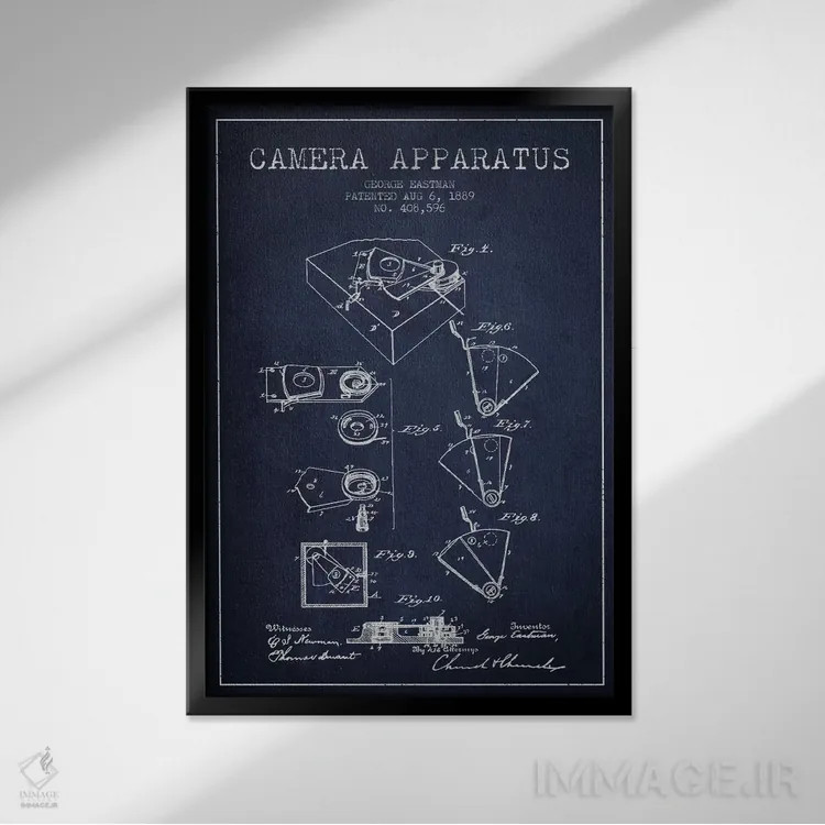 تابلو نقشهٔ اختراع دوربین (سرمهای) اثر پیکسل کهنه (استودیو/نام هنری) - نمای قابدار مشکی