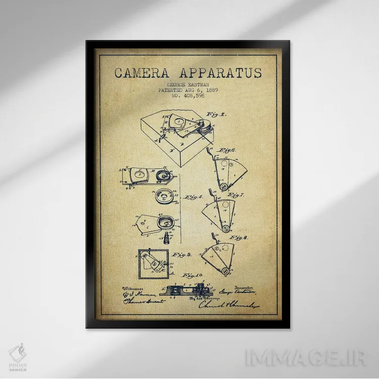 تابلو نقشهٔ اختراع دوربین (قدیمی) اثر پیکسل کهنه (استودیو/نام هنری) - نمای قابدار مشکی