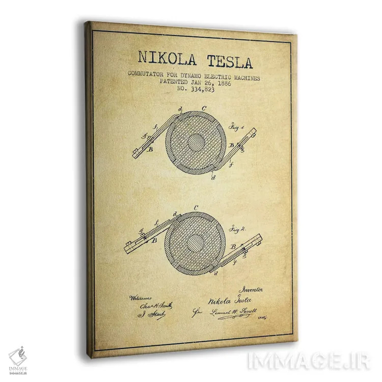تابلو نقشهٔ اختراع کموتاتور تسلا (قدیمی) اثر پیکسل کهنه (استودیو/نام هنری) - نمای پرسپکتیو محصول