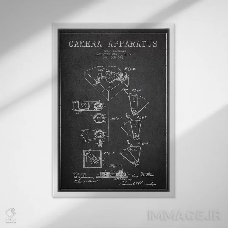 تابلو نقشهٔ اختراع دوربین (ذغالی) اثر پیکسل کهنه (استودیو/نام هنری) - نمای قابدار سفید