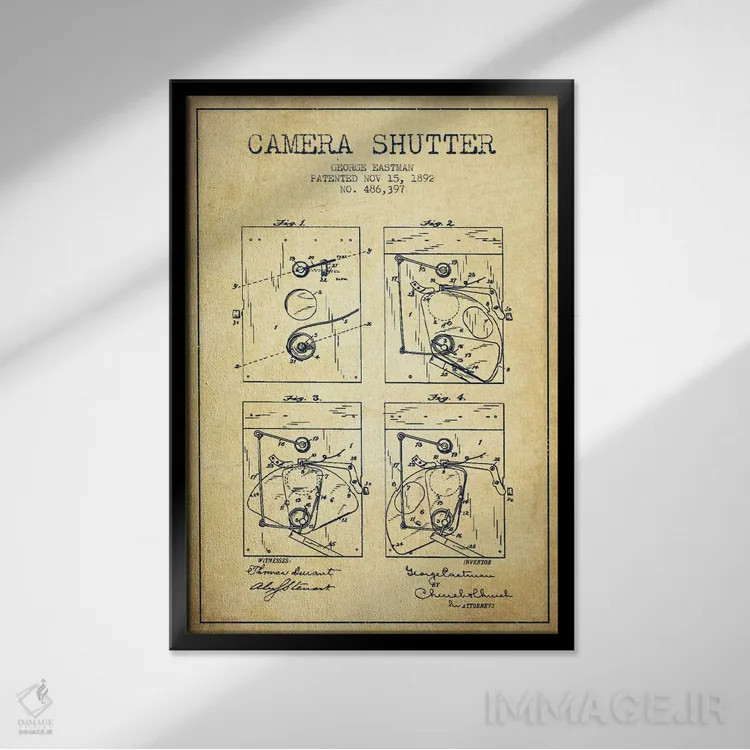 تابلو نقشهٔ اختراع شاتر دوربین (قدیمی) اثر پیکسل کهنه (استودیو/نام هنری) - نمای قابدار مشکی