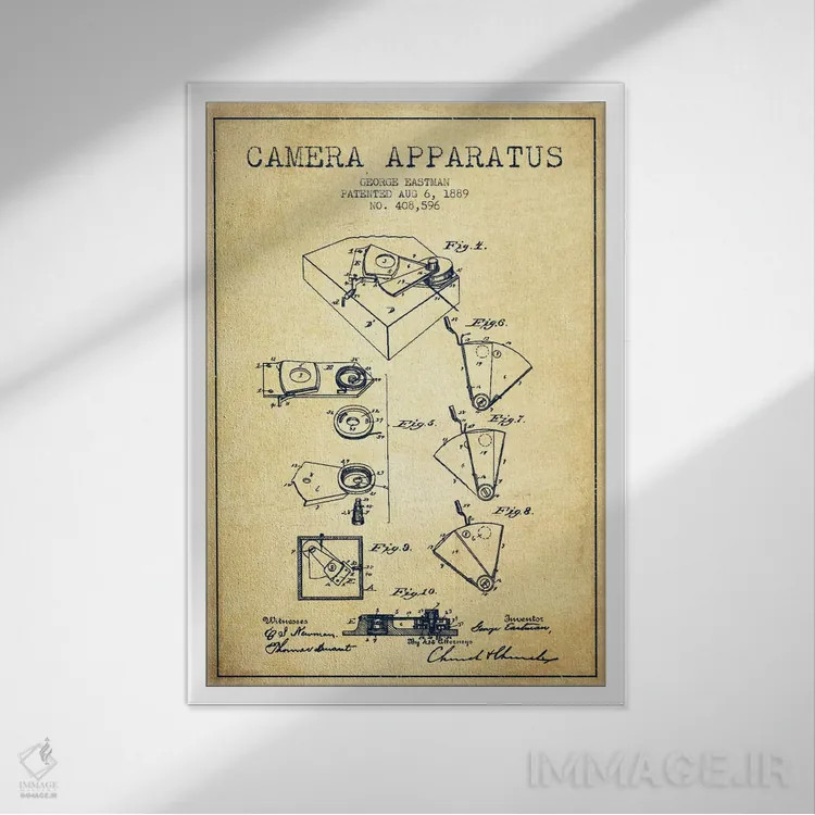 تابلو نقشهٔ اختراع دوربین (قدیمی) اثر پیکسل کهنه (استودیو/نام هنری) - نمای قابدار سفید