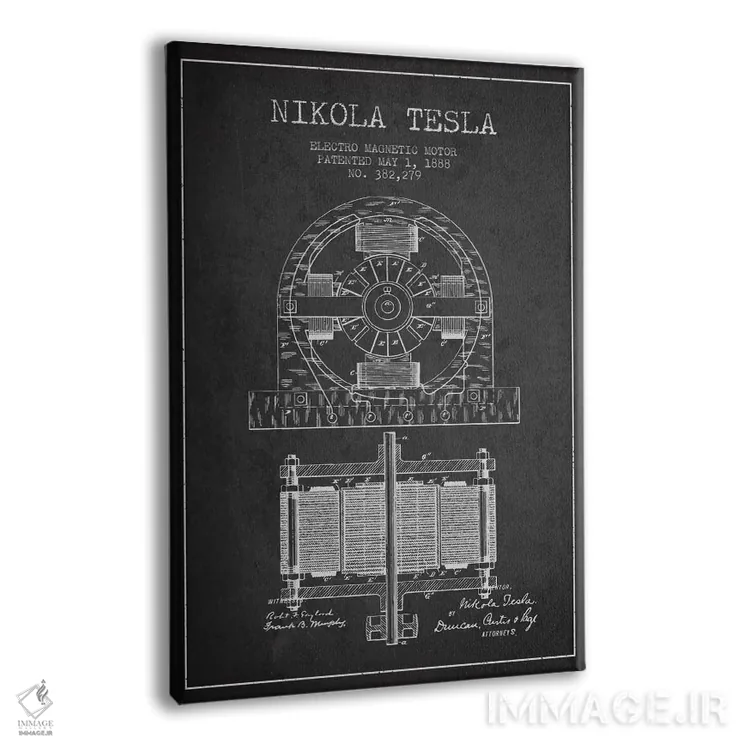 تابلو نقشهٔ اختراع الکتروموتور (ذغالی) اثر پیکسل کهنه (استودیو/نام هنری) - نمای پرسپکتیو محصول