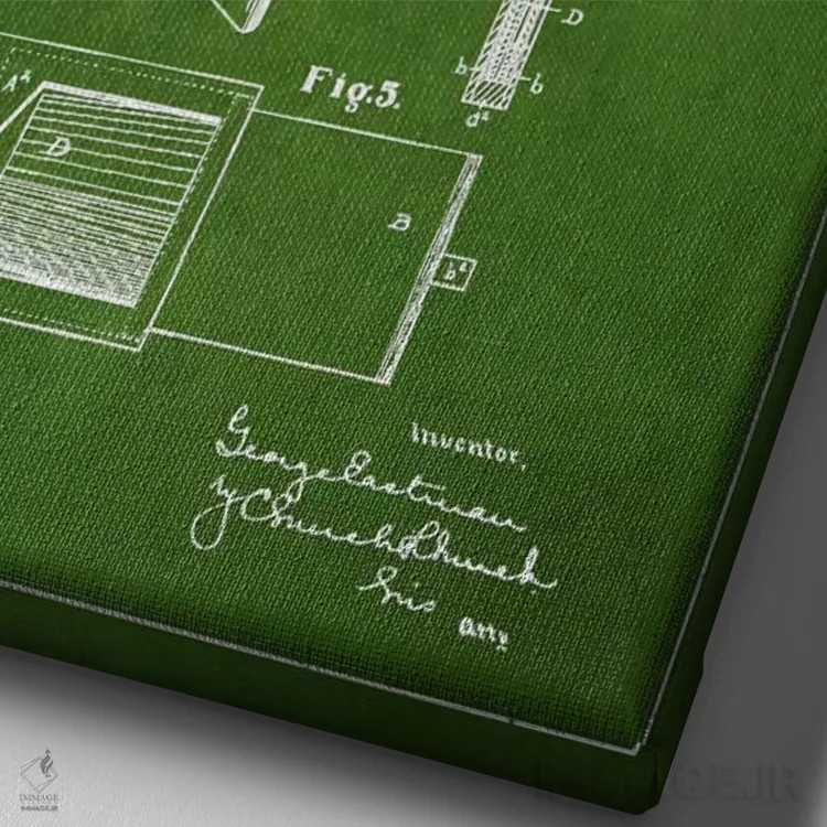 تابلو نقشهٔ اختراع نگهدارنده فیلم (سبز) اثر پیکسل کهنه (استودیو/نام هنری) - نمای نزدیک بافت بوم