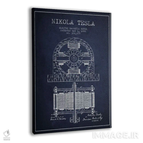 تابلو نقشهٔ اختراع الکتروموتور (سرمهای) اثر پیکسل کهنه (استودیو/نام هنری) - نمای پرسپکتیو محصول