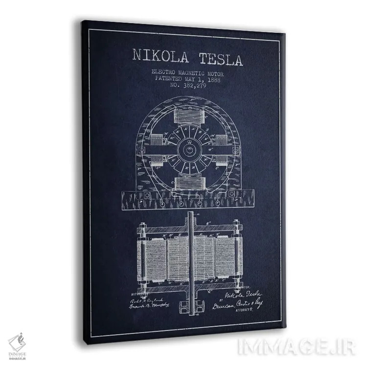 تابلو نقشهٔ اختراع الکتروموتور (سرمهای) اثر پیکسل کهنه (استودیو/نام هنری) - نمای پرسپکتیو محصول