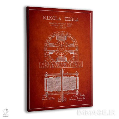 تابلو نقشهٔ اختراع الکتروموتور (قرمز) اثر پیکسل کهنه (استودیو/نام هنری) - نمای پرسپکتیو محصول
