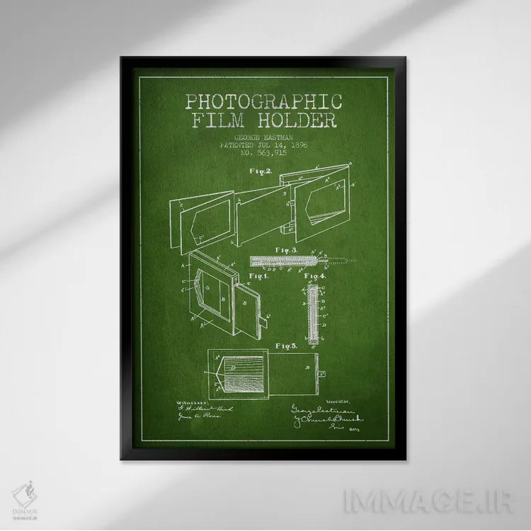 تابلو نقشهٔ اختراع نگهدارنده فیلم (سبز) اثر پیکسل کهنه (استودیو/نام هنری) - نمای قابدار مشکی