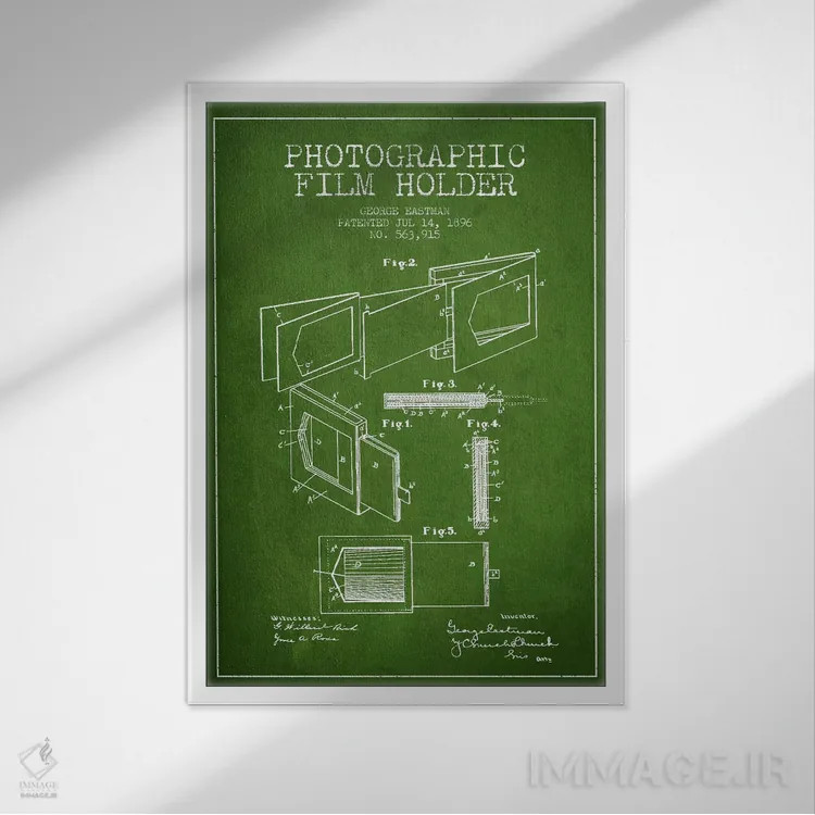 تابلو نقشهٔ اختراع نگهدارنده فیلم (سبز) اثر پیکسل کهنه (استودیو/نام هنری) - نمای قابدار سفید