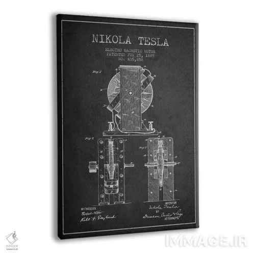 تابلو نقشهٔ اختراع الکتروموتور (ذغالی) اثر پیکسل کهنه (استودیو/نام هنری) - نمای پرسپکتیو محصول