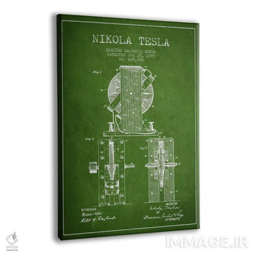 تابلو نقشهٔ اختراع الکتروموتور (سبز) اثر پیکسل کهنه (استودیو/نام هنری) - نمای پرسپکتیو محصول