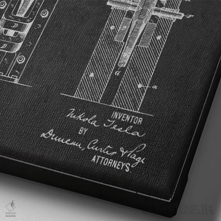 تابلو نقشهٔ اختراع الکتروموتور (ذغالی) اثر پیکسل کهنه (استودیو/نام هنری) - نمای نزدیک بافت بوم