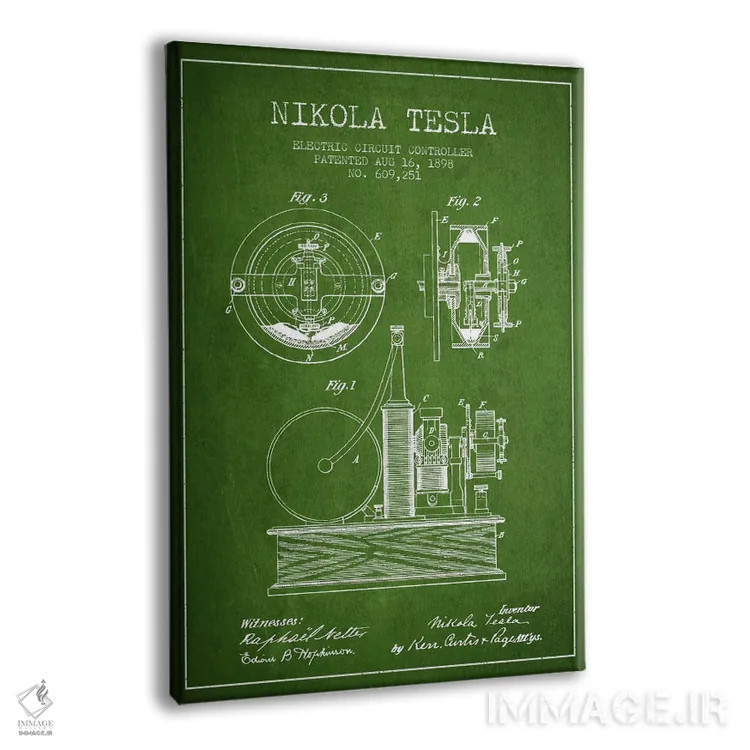 تابلو نقشهٔ اختراع مدار الکتریکی (سبز) اثر پیکسل کهنه (استودیو/نام هنری) - نمای پرسپکتیو محصول