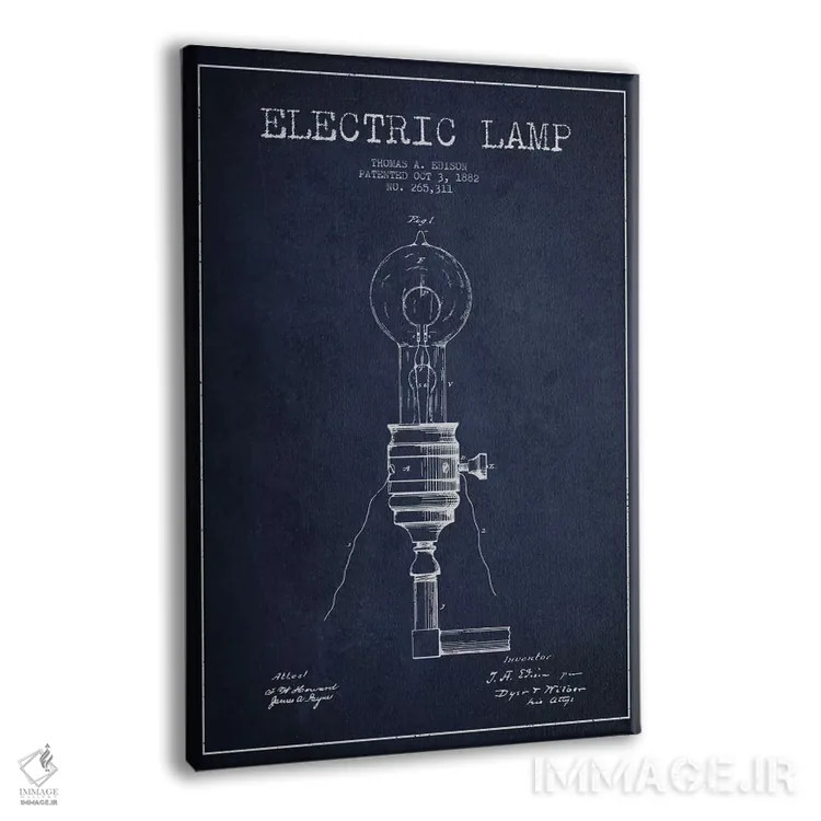 تابلو نقشهٔ اختراع چراغ برقی (سرمهای) اثر پیکسل کهنه (استودیو/نام هنری) - نمای پرسپکتیو محصول