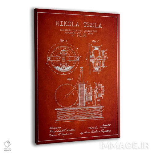 تابلو نقشهٔ اختراع مدار الکتریکی (قرمز) اثر پیکسل کهنه (استودیو/نام هنری) - نمای پرسپکتیو محصول