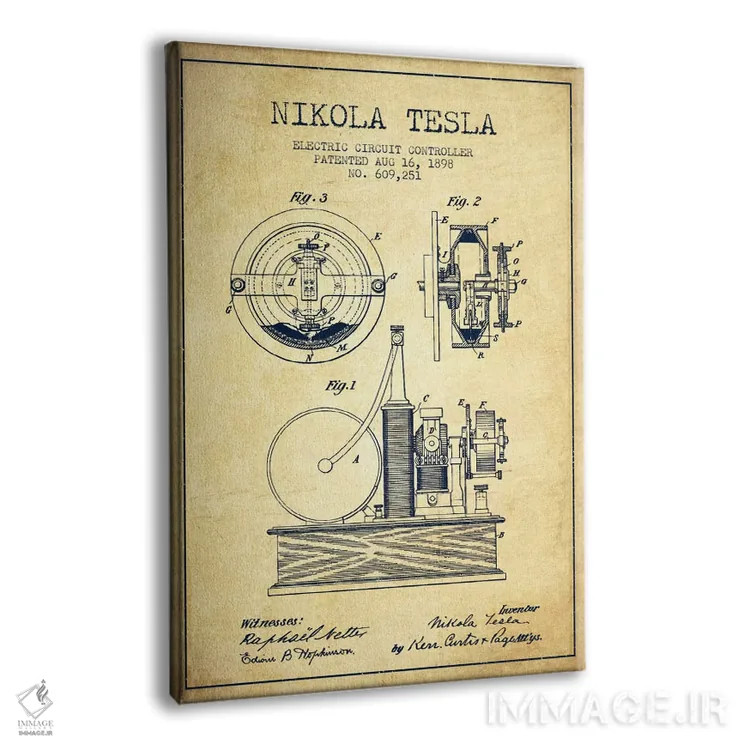 تابلو نقشهٔ اختراع مدار الکتریکی (قدیمی) اثر پیکسل کهنه (استودیو/نام هنری) - نمای پرسپکتیو محصول