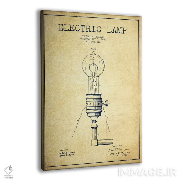 تابلو نقشهٔ اختراع چراغ برقی (قدیمی) اثر پیکسل کهنه (استودیو/نام هنری) - نمای پرسپکتیو محصول
