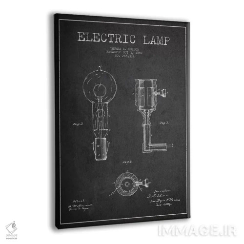 تابلو نقشهٔ اختراع چراغ برقی (ذغالی) اثر پیکسل کهنه (استودیو/نام هنری) - نمای پرسپکتیو محصول