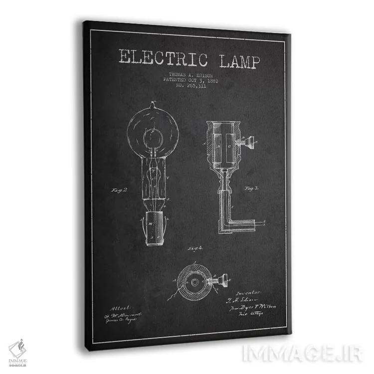 تابلو نقشهٔ اختراع چراغ برقی (ذغالی) اثر پیکسل کهنه (استودیو/نام هنری) - نمای پرسپکتیو محصول