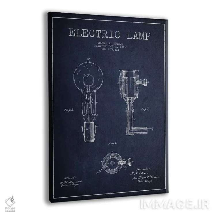 تابلو نقشهٔ اختراع چراغ برقی (سرمهای) اثر پیکسل کهنه (استودیو/نام هنری) - نمای پرسپکتیو محصول