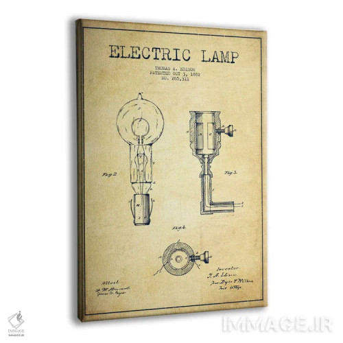 تابلو نقشهٔ اختراع چراغ برقی (قدیمی) اثر پیکسل کهنه (استودیو/نام هنری) - نمای پرسپکتیو محصول