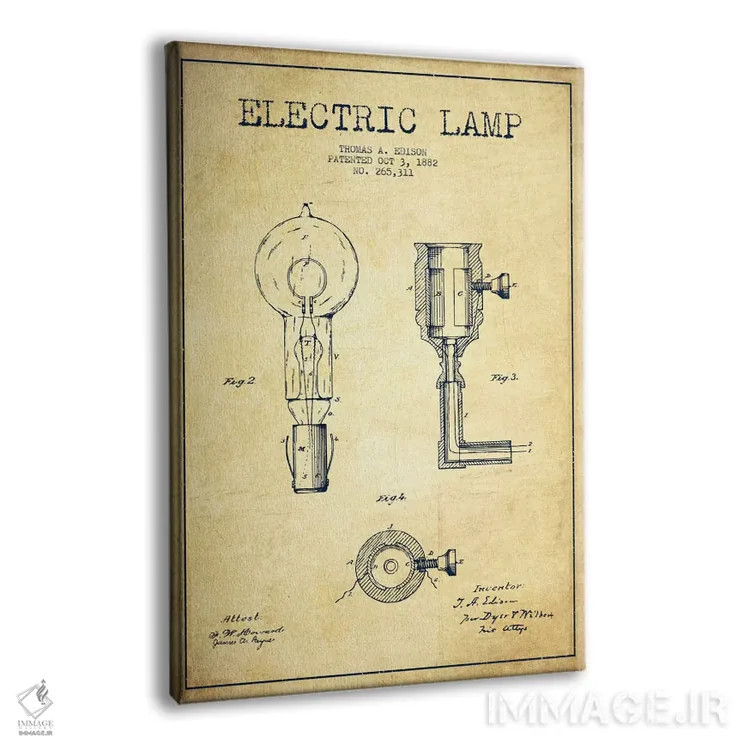 تابلو نقشهٔ اختراع چراغ برقی (قدیمی) اثر پیکسل کهنه (استودیو/نام هنری) - نمای پرسپکتیو محصول