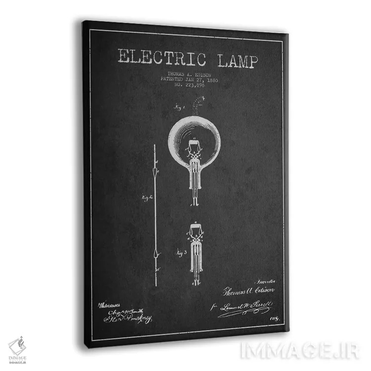 تابلو نقشهٔ اختراع چراغ برقی (ذغالی) اثر پیکسل کهنه (استودیو/نام هنری) - نمای پرسپکتیو محصول