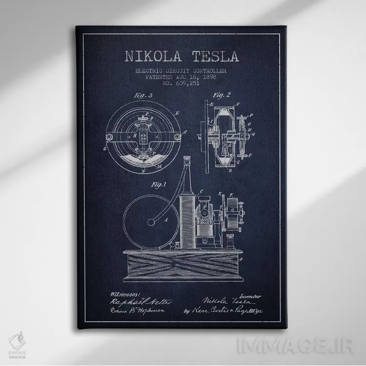 تابلو نقشهٔ اختراع مدار الکتریکی (سرمهای) اثر پیکسل کهنه (استودیو/نام هنری) - نمای روبهرو روی دیوار