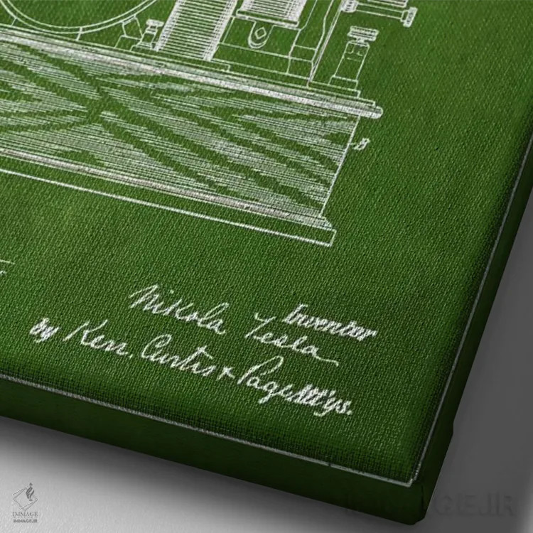 تابلو نقشهٔ اختراع مدار الکتریکی (سبز) اثر پیکسل کهنه (استودیو/نام هنری) - نمای نزدیک بافت بوم