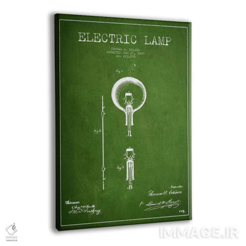 تابلو نقشهٔ اختراع چراغ برقی (سبز) اثر پیکسل کهنه (استودیو/نام هنری) - نمای پرسپکتیو محصول