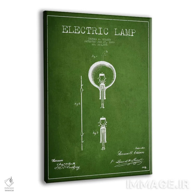 تابلو نقشهٔ اختراع چراغ برقی (سبز) اثر پیکسل کهنه (استودیو/نام هنری) - نمای پرسپکتیو محصول