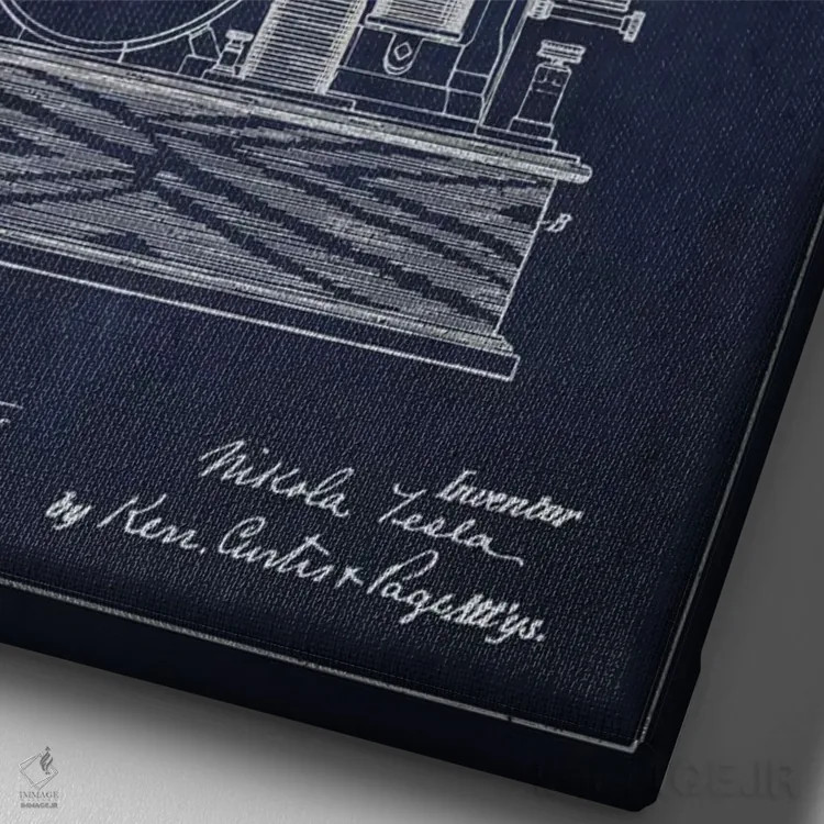 تابلو نقشهٔ اختراع مدار الکتریکی (سرمهای) اثر پیکسل کهنه (استودیو/نام هنری) - نمای نزدیک بافت بوم