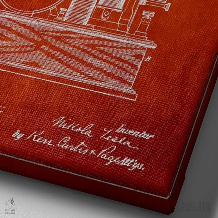 تابلو نقشهٔ اختراع مدار الکتریکی (قرمز) اثر پیکسل کهنه (استودیو/نام هنری) - نمای نزدیک بافت بوم