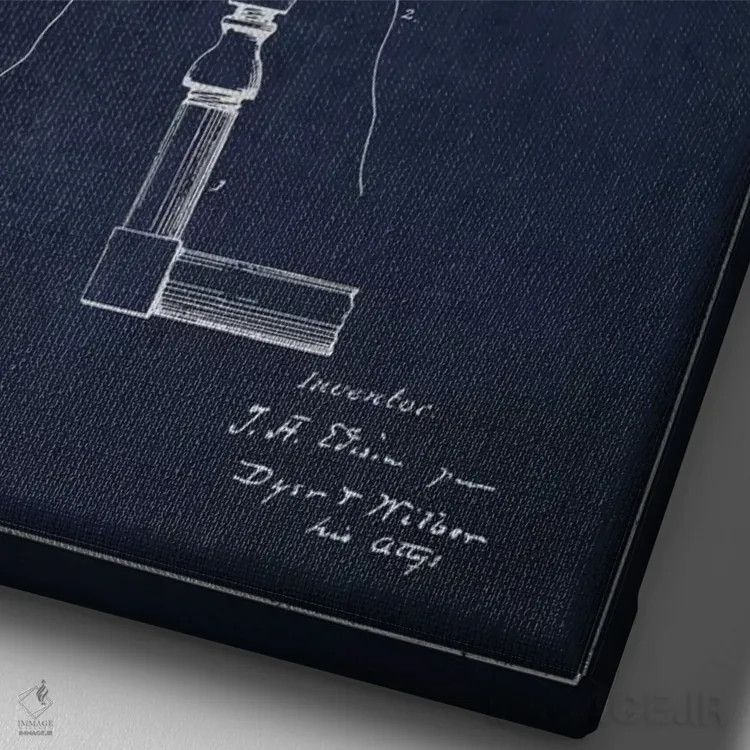 تابلو نقشهٔ اختراع چراغ برقی (سرمهای) اثر پیکسل کهنه (استودیو/نام هنری) - نمای نزدیک بافت بوم