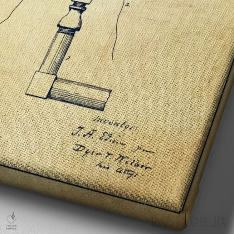 تابلو نقشهٔ اختراع چراغ برقی (قدیمی) اثر پیکسل کهنه (استودیو/نام هنری) - نمای نزدیک بافت بوم