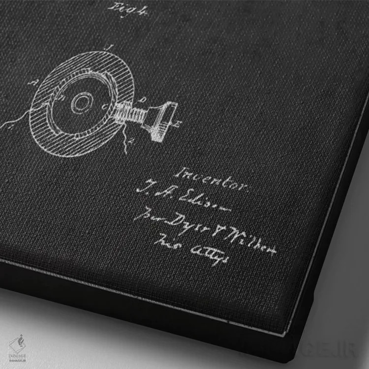 تابلو نقشهٔ اختراع چراغ برقی (ذغالی) اثر پیکسل کهنه (استودیو/نام هنری) - نمای نزدیک بافت بوم