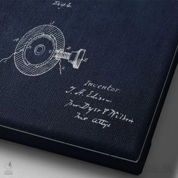 تابلو نقشهٔ اختراع چراغ برقی (سرمهای) اثر پیکسل کهنه (استودیو/نام هنری) - نمای نزدیک بافت بوم