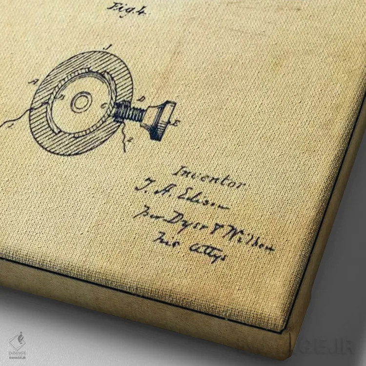 تابلو نقشهٔ اختراع چراغ برقی (قدیمی) اثر پیکسل کهنه (استودیو/نام هنری) - نمای نزدیک بافت بوم