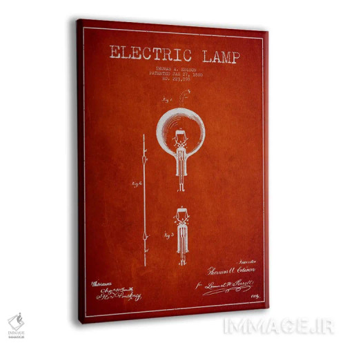 تابلو نقشهٔ اختراع چراغ برقی (قرمز) اثر پیکسل کهنه (استودیو/نام هنری) - نمای پرسپکتیو محصول