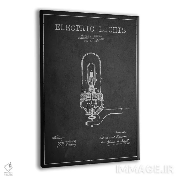 تابلو نقشهٔ اختراع چراغهای برقی (ذغالی) اثر پیکسل کهنه (استودیو/نام هنری) - نمای پرسپکتیو محصول